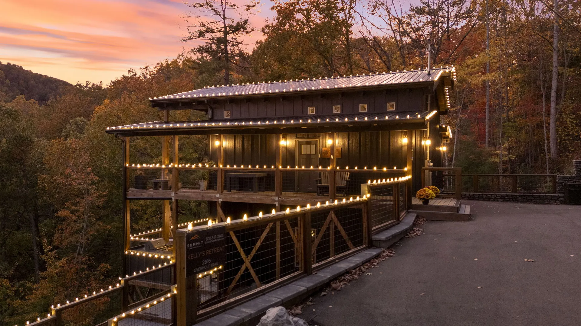A Smoky Mountain cabin surrounded by forest at golden hour